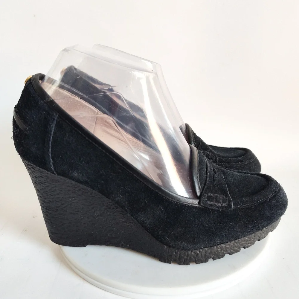 Michael Kors Heels 8.5 Penny Loafers Pumps Wedge Rory Suede Lug‎ Sole Platform